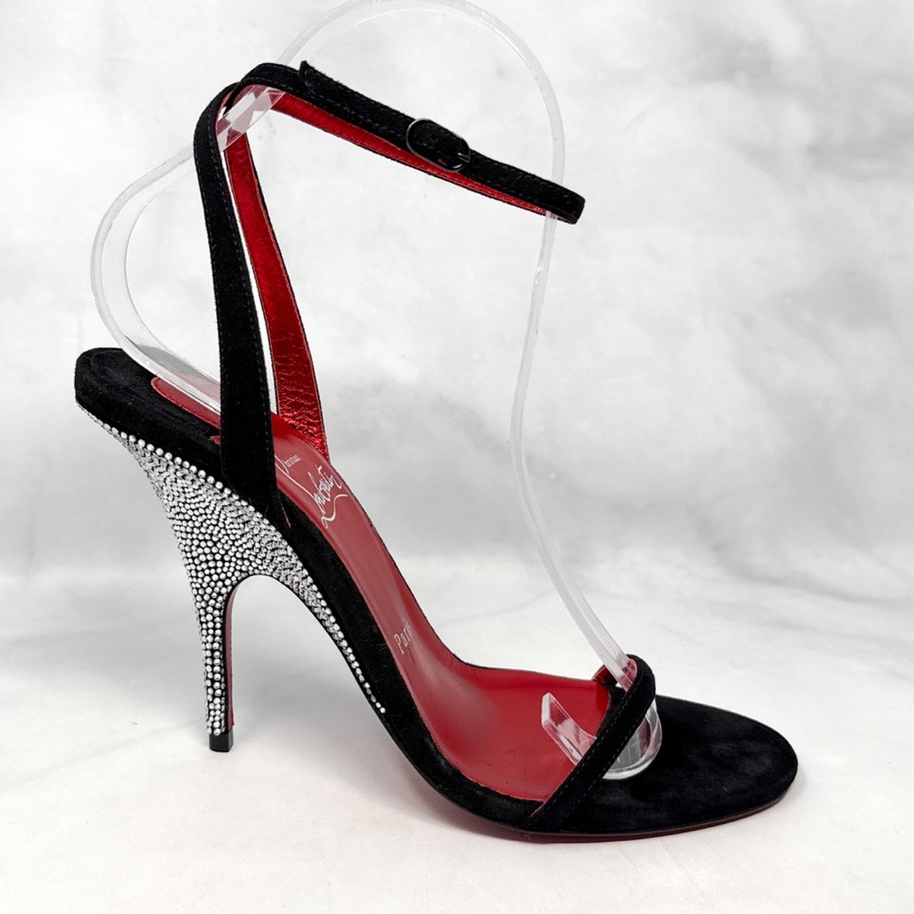 Christian Louboutin Arch Queen Strass Suede Stiletto Sandal Heels Sexy Black 38